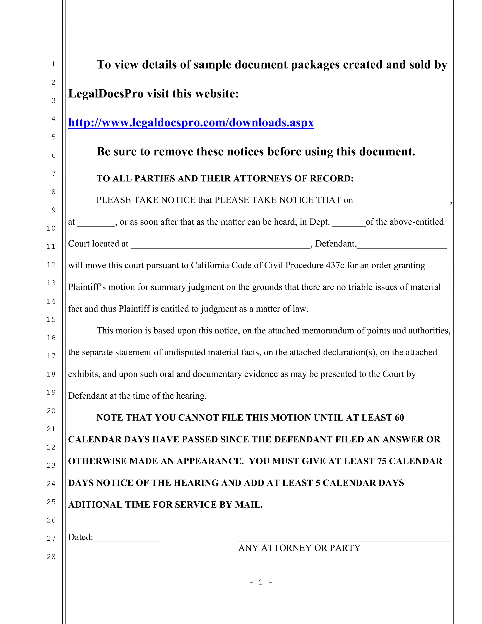 Sample California motion for summary judgment by plaintiff PDF