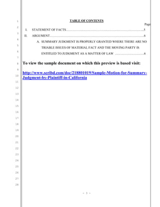 Sample California motion for summary judgment by plaintiff | DOC