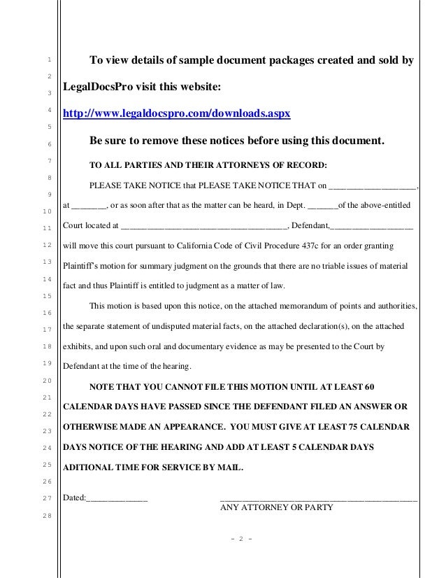 Sample California motion for summary judgment by plaintiff