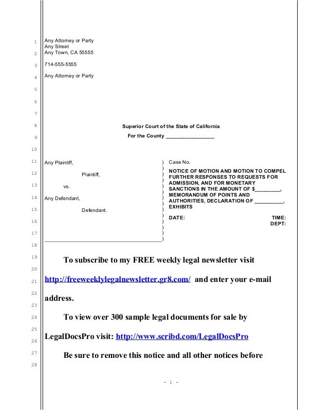 Sample motion to compel further answers to requests for admission in