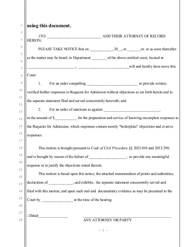 Sample motion to compel further answers to requests for admission in