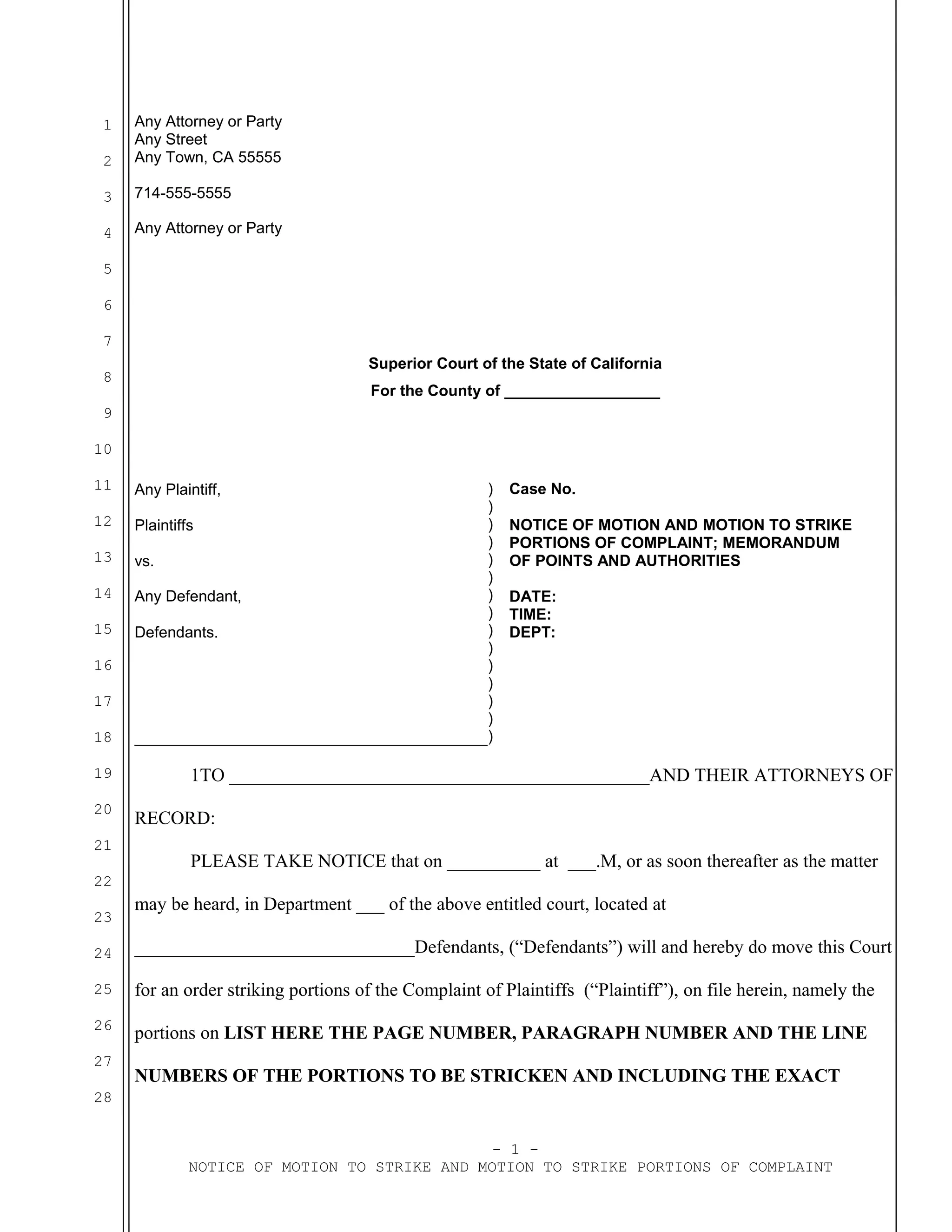 Sample motion to strike punitive damages in california PDF