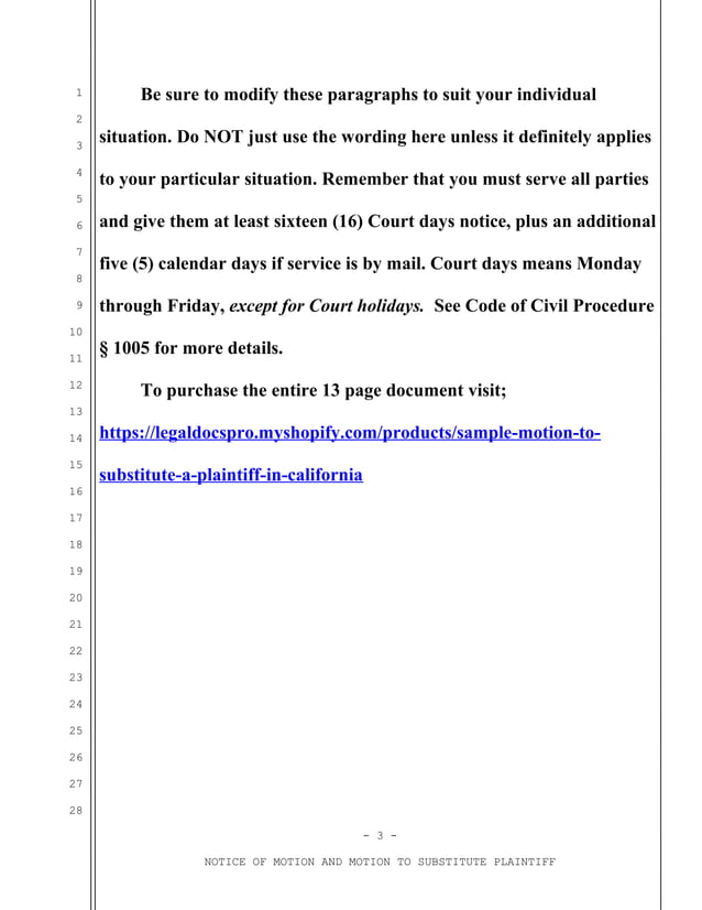 Sample motion to substitute plaintiff in california