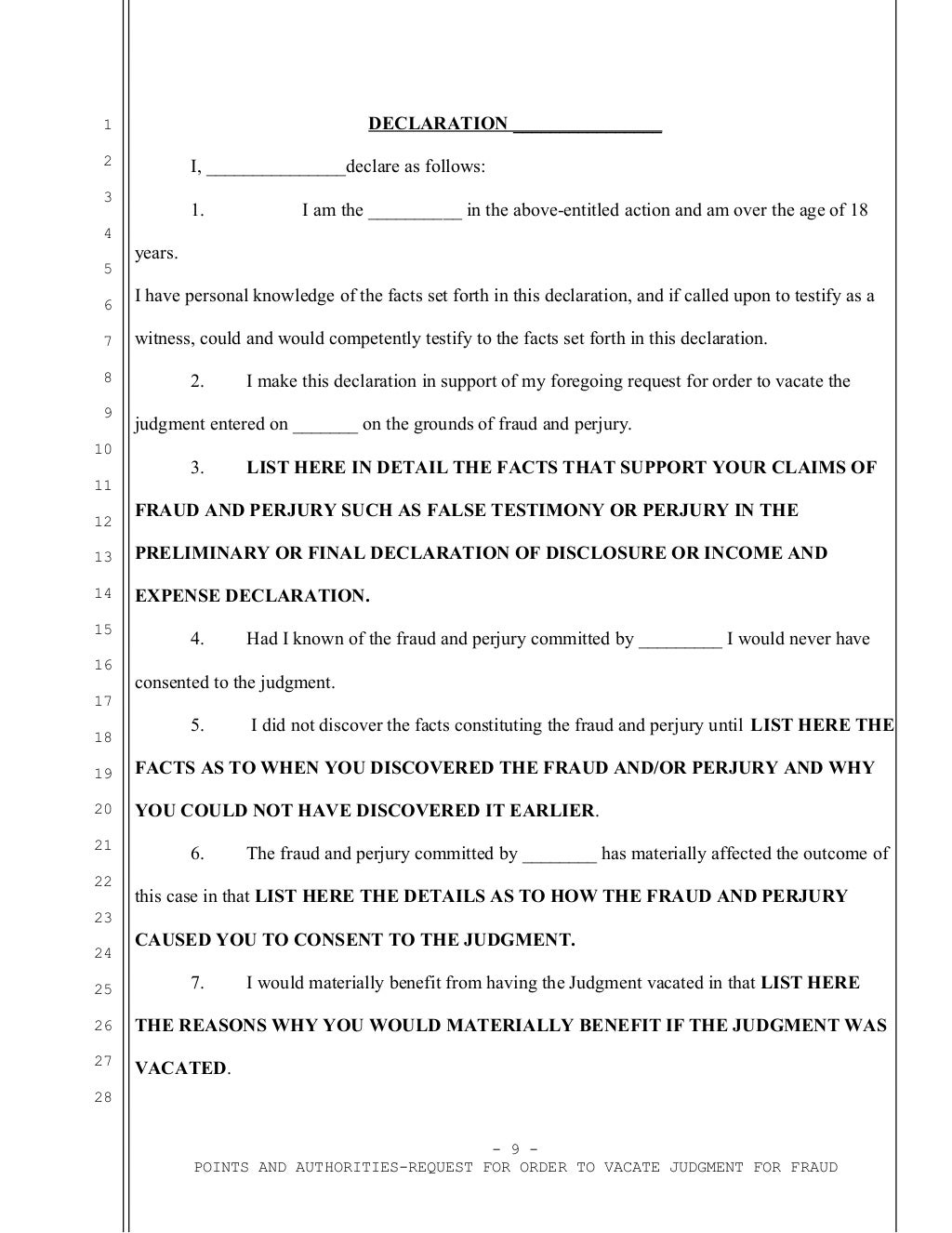 Sample motion to vacate California divorce judgment for