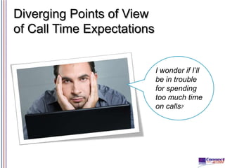Diverging Points of View
of Call Time Expectations
I wonder if I’ll
be in trouble
for spending
too much time
on calls?

 