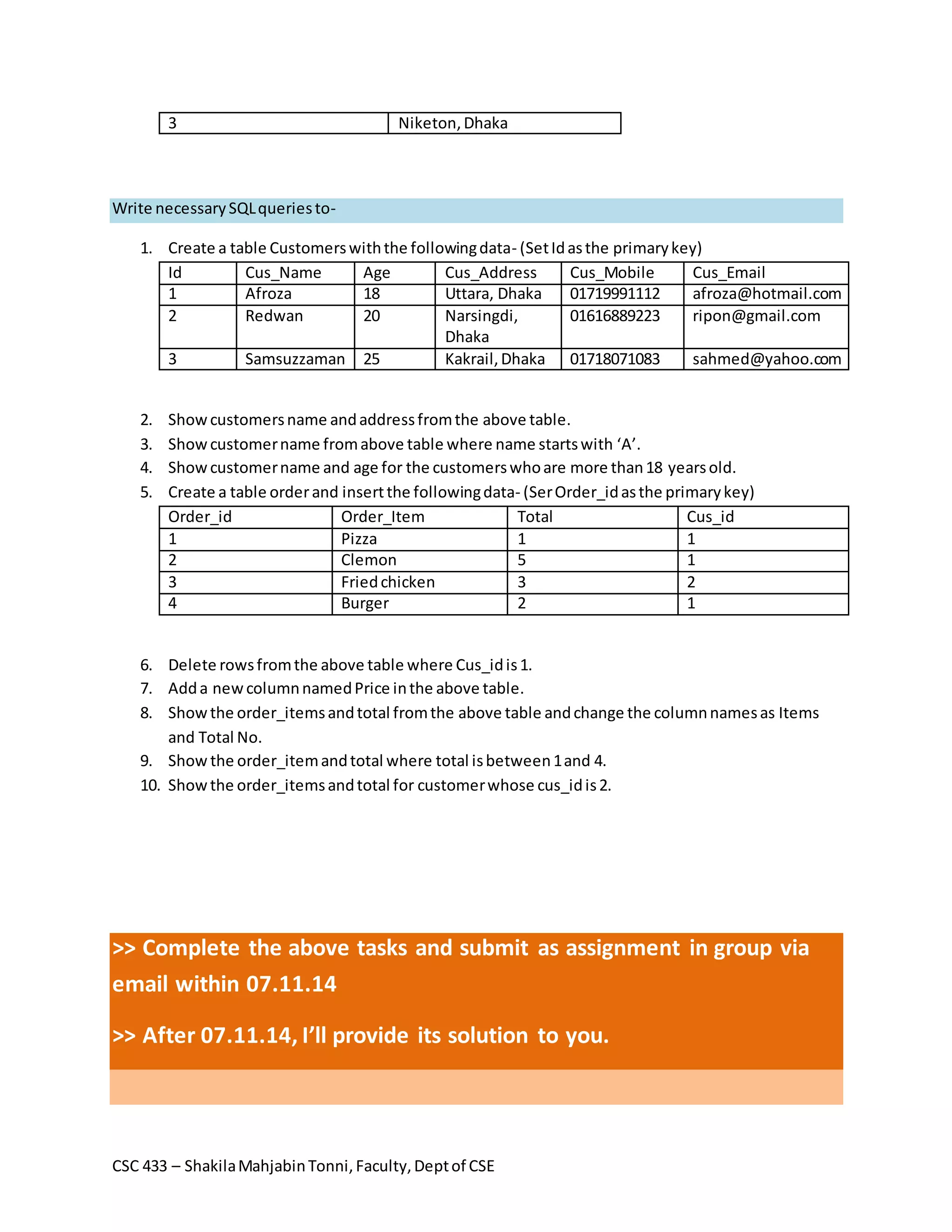 CSC 433 Sample normalization SQL Question | PDF