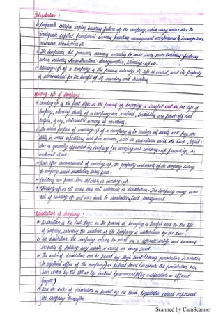 Sample notes for Winding up of Companies | PDF