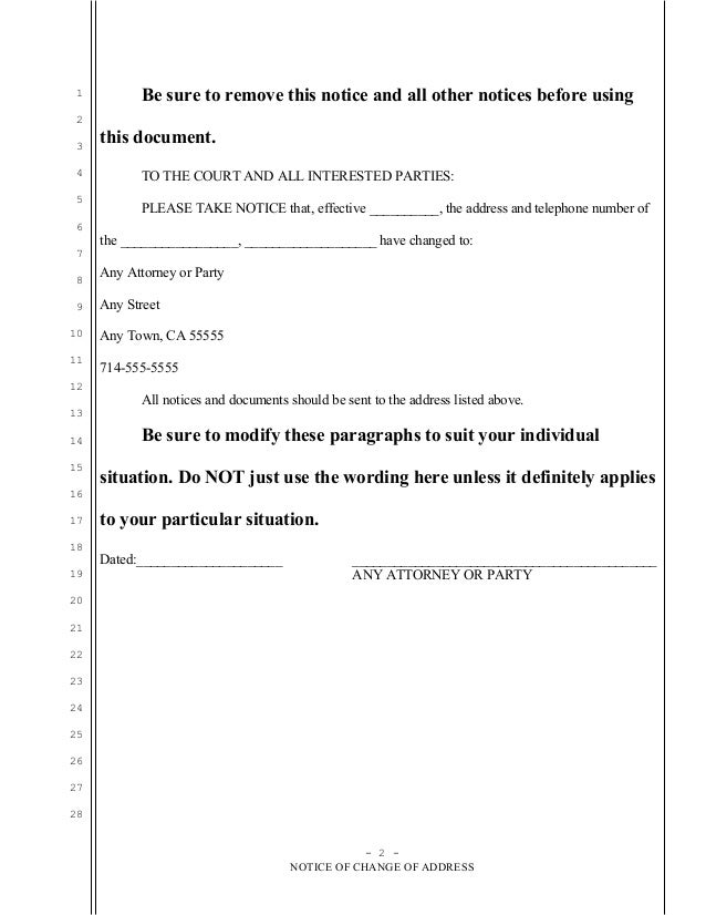 Sample notice of change of address for California civil case