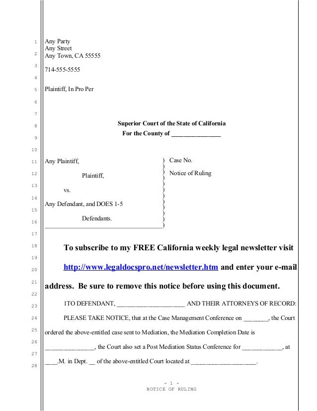 sample california agreement divorce ruling notice for California Sample of