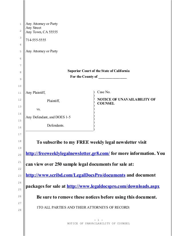 Sample notice of unavailability of counsel for California