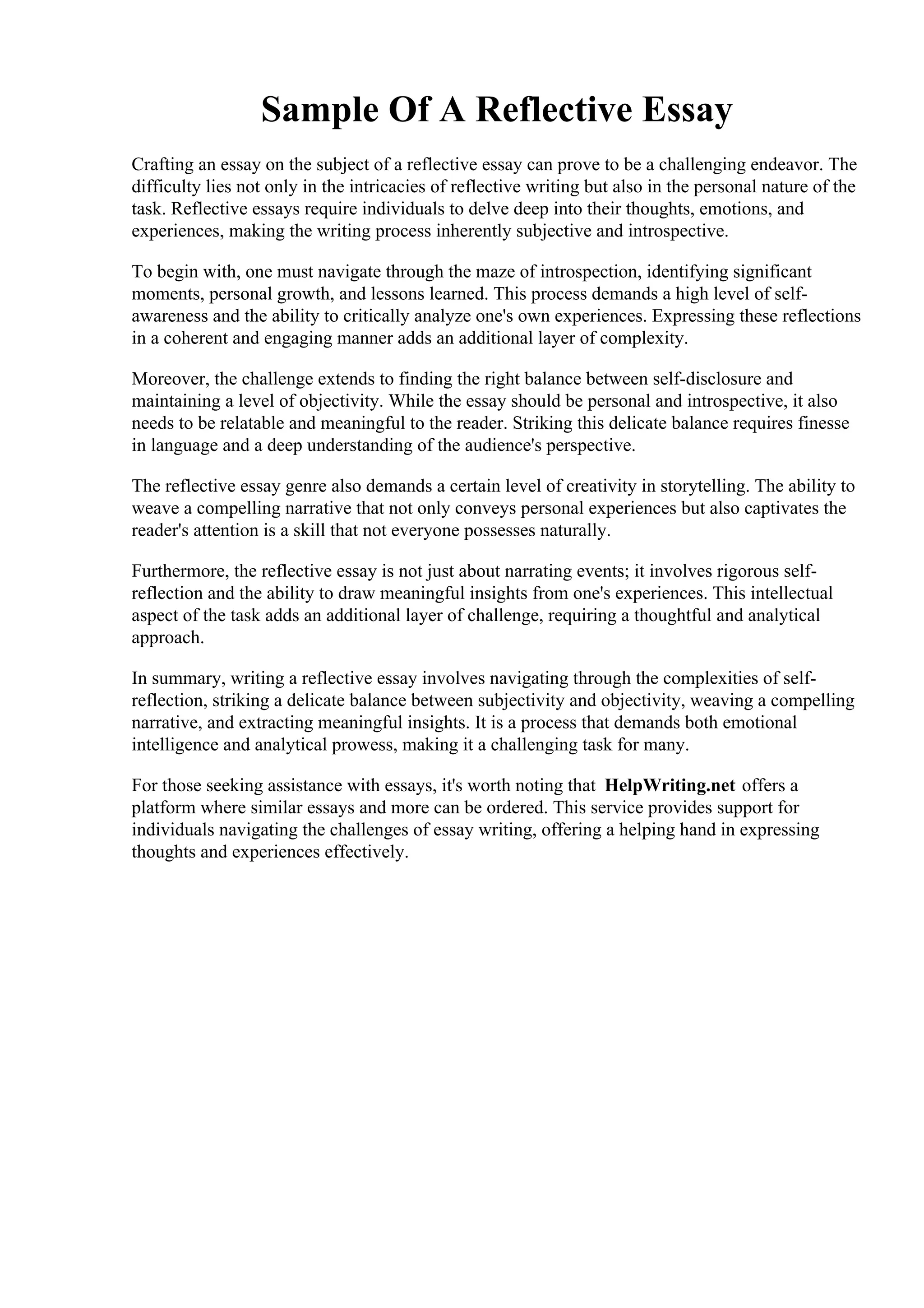 Sample Of A Reflective Essay | PDF
