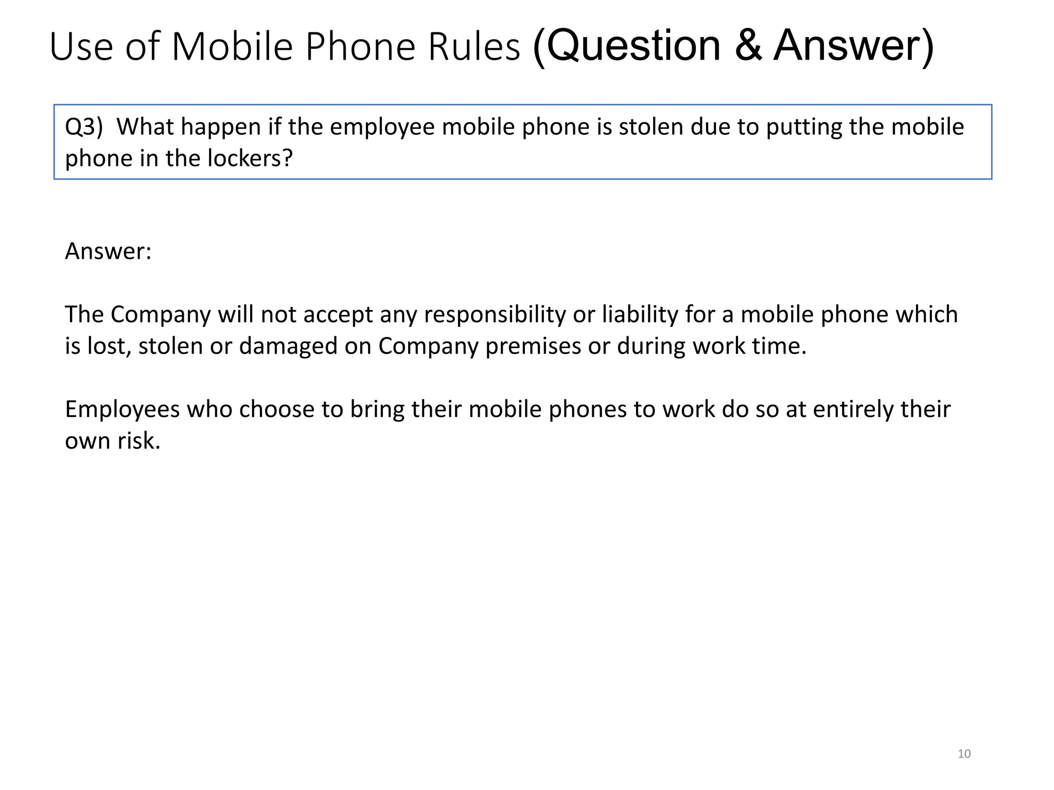 Sample of Handphone Rules of usage in new factory | PPTX
