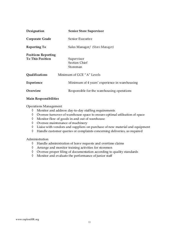 Sample of job descriptions a