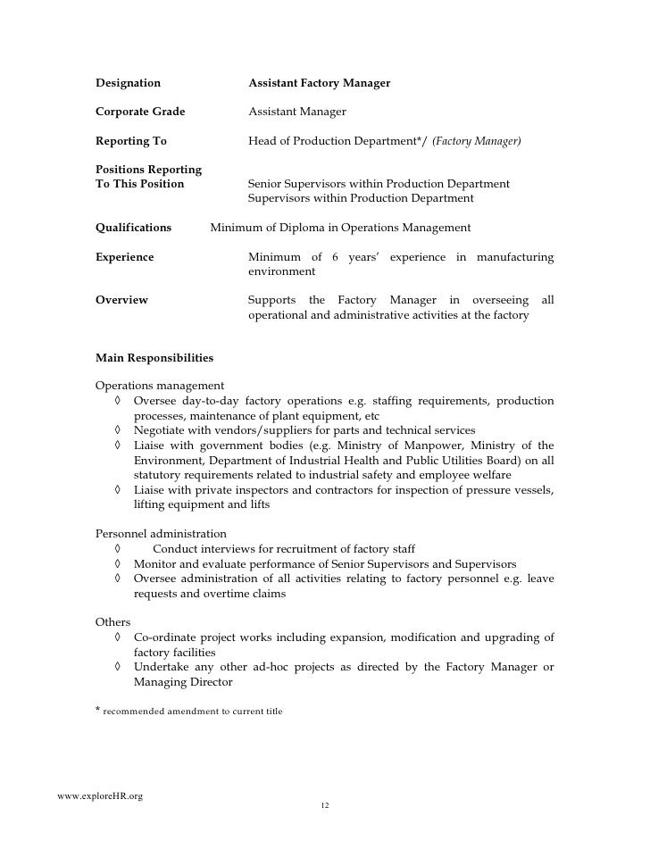manufacturing manager job description samples