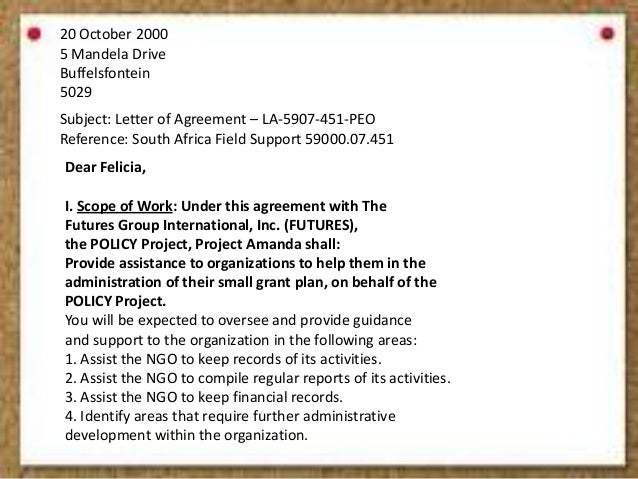 agreement letter sample