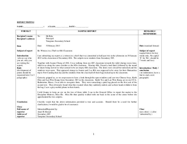 sample of report of theft incident report in school sample