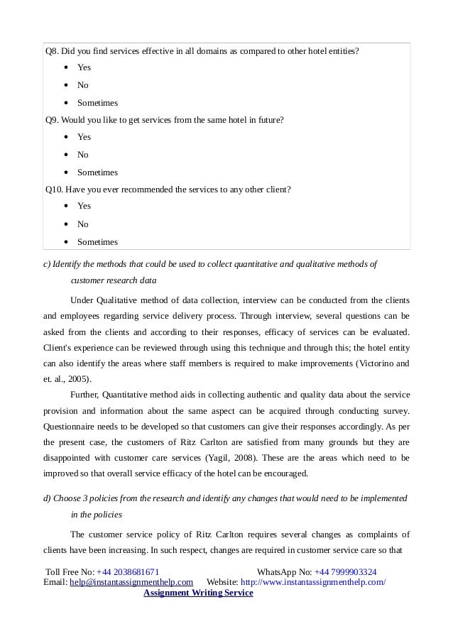 customer service questionnaire example