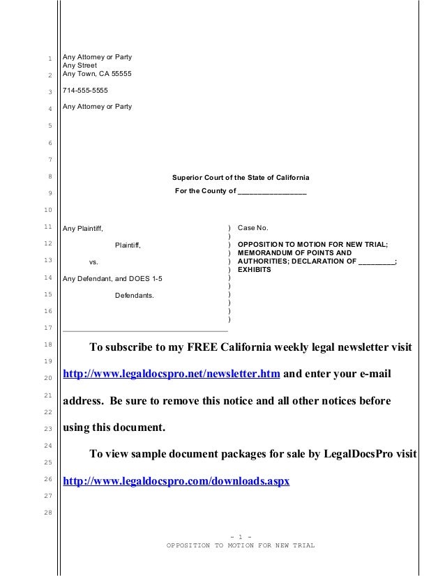 sample opposition to california motion for new trial sample letter of appeal for reconsideration