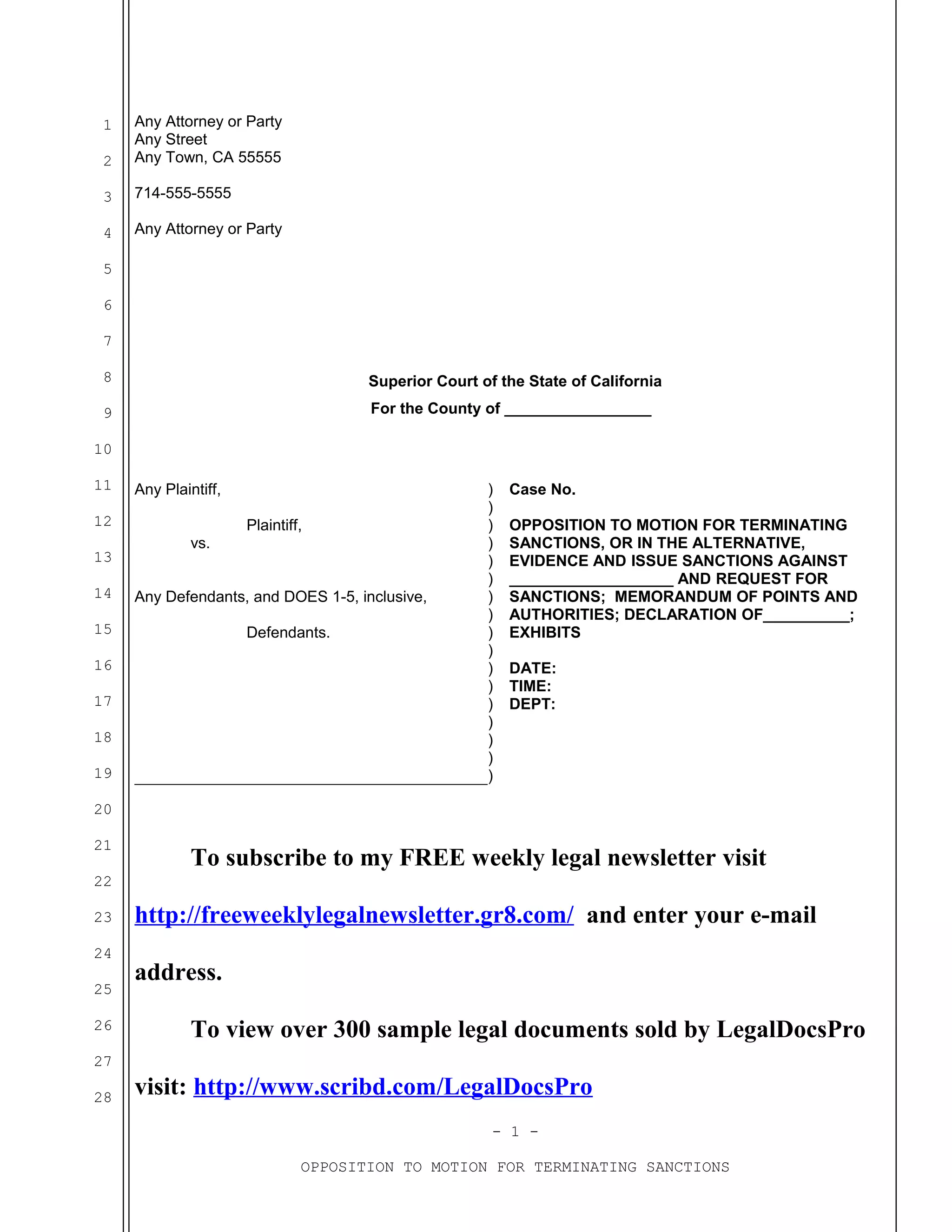 Sample opposition to motion for terminating sanctions in California PDF