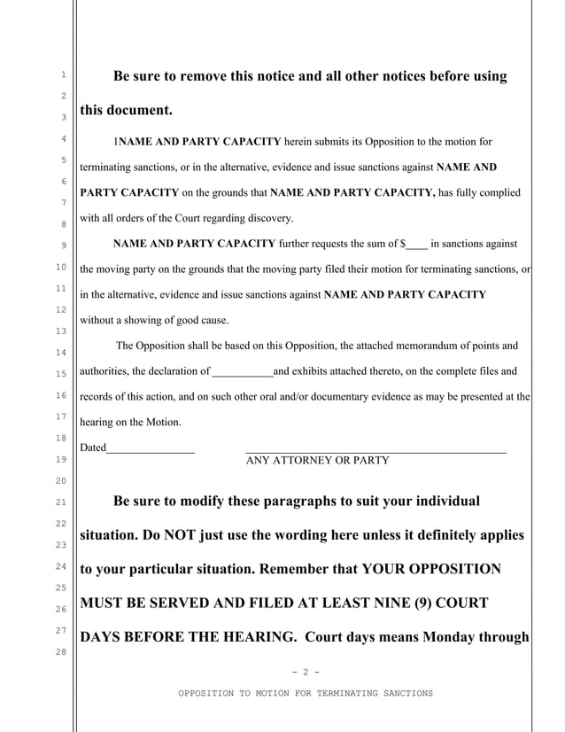 Sample opposition to motion for terminating sanctions in California