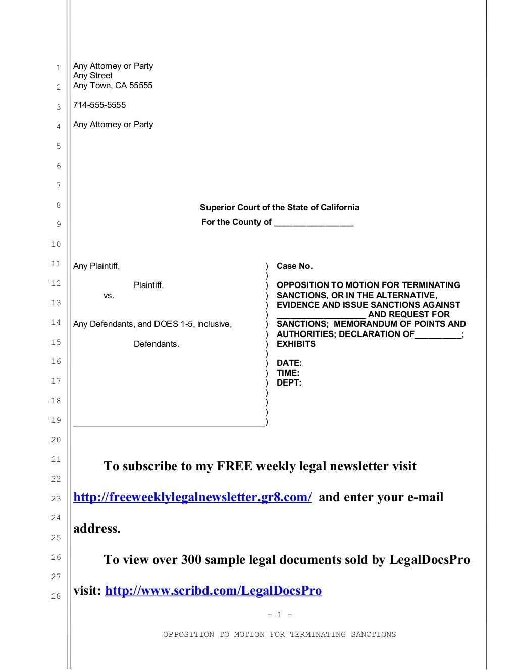 Sample opposition to motion for terminating sanctions in California