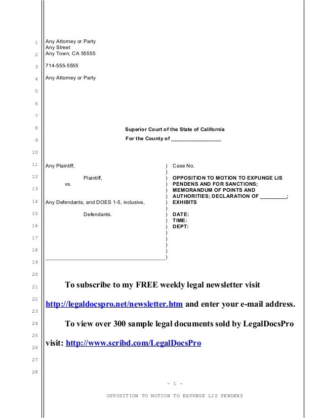 example agreement divorce Sample lis in motion to to pendens expunge opposition example agreement divorce Sample lis in motion to to pendens expunge opposition