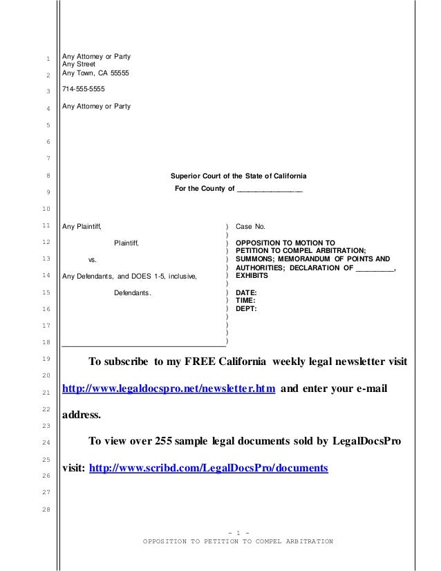 Sample Opposition To Petition To Compel Arbitration In California