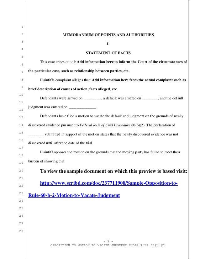 Sample opposition to motion to vacate judgment under Rule 60(b)(2) in…