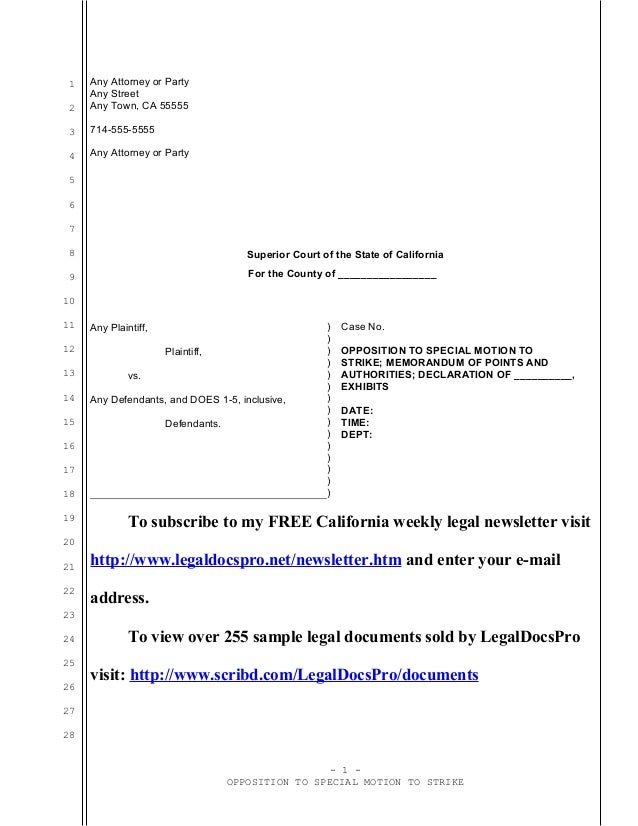 Sample California opposition to antiSLAPP motion