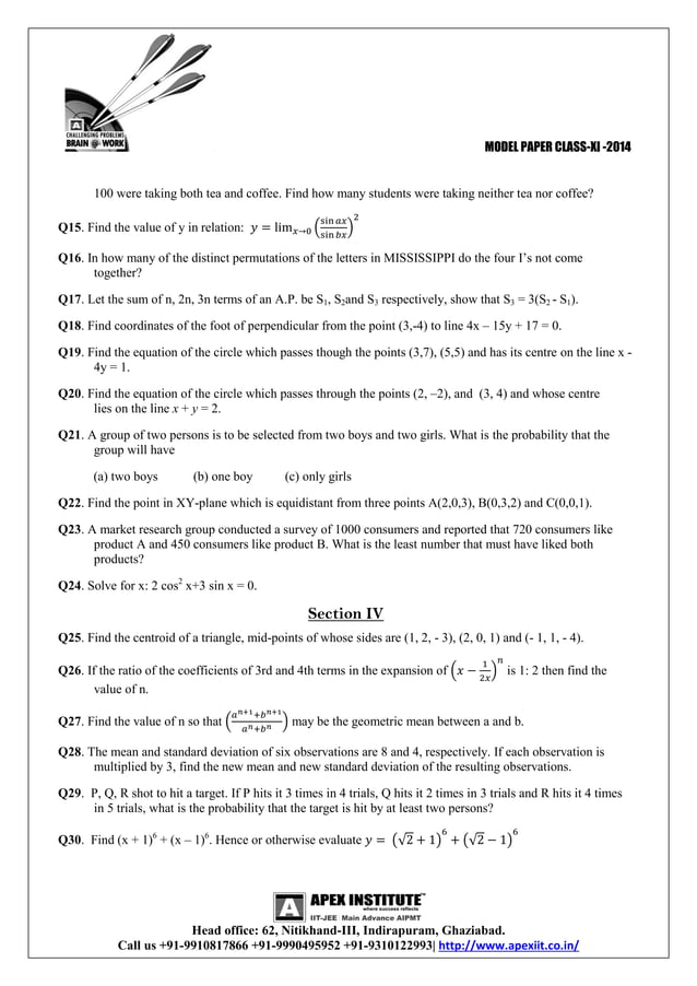 Sample paper for class -11 (2014) | PDF