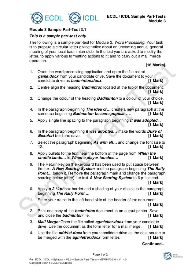 sample ms word test