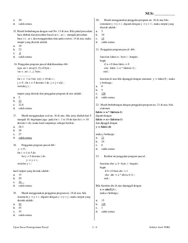 Soal Pascal OSN Komputer