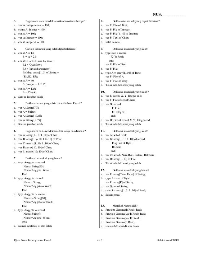 Soal Pascal OSN Komputer