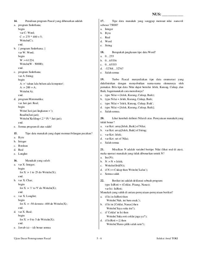 Soal Pascal OSN Komputer