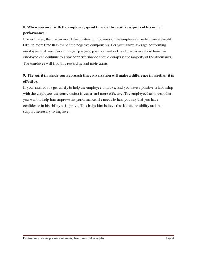 Sample Performance Appraisal Phrases