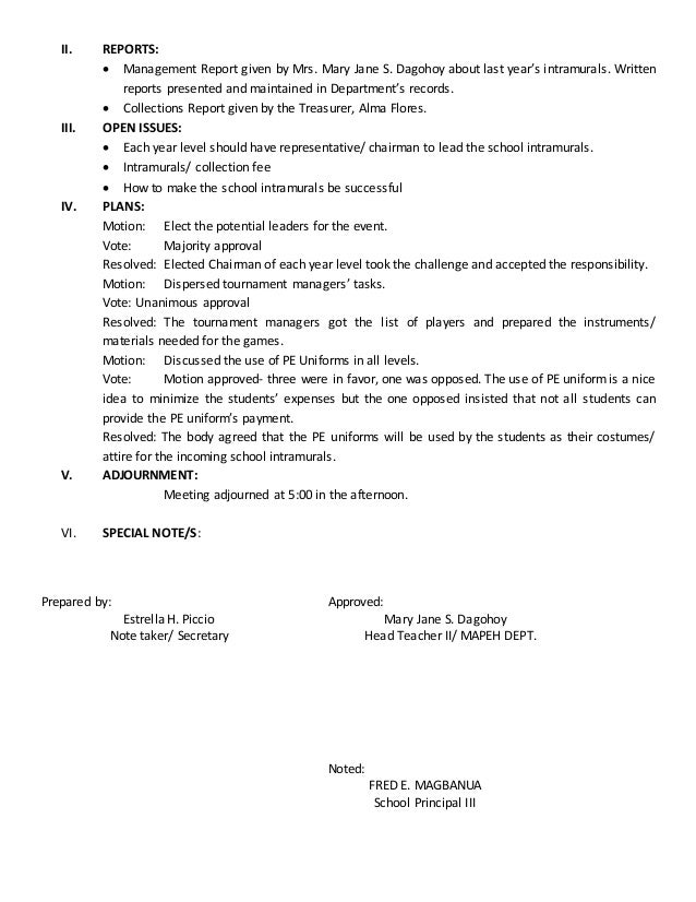 minutes of meeting sample