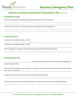 Ready.gov Sample Disaster Planning Template