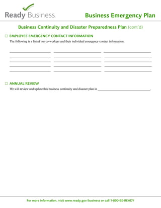 Ready.gov Sample Disaster Planning Template
