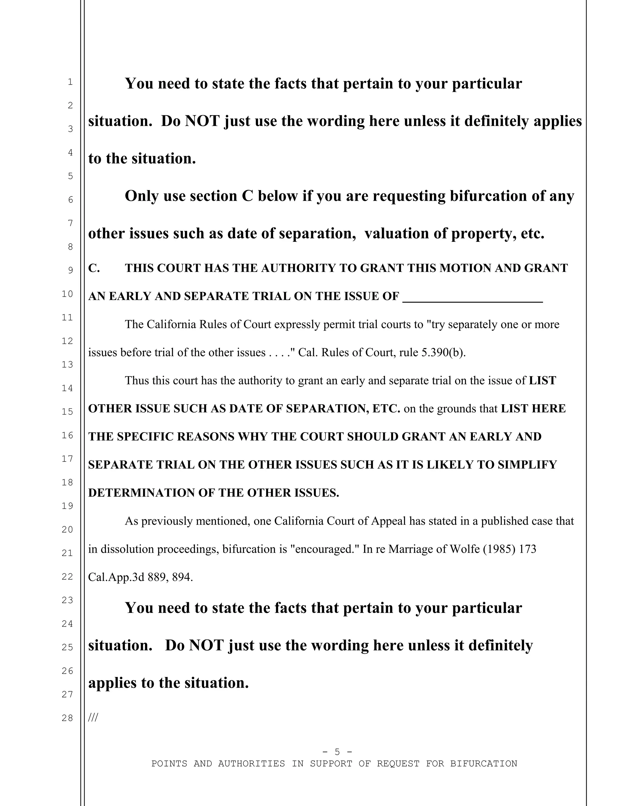 Sample california motion to bifurcate marital status pdf