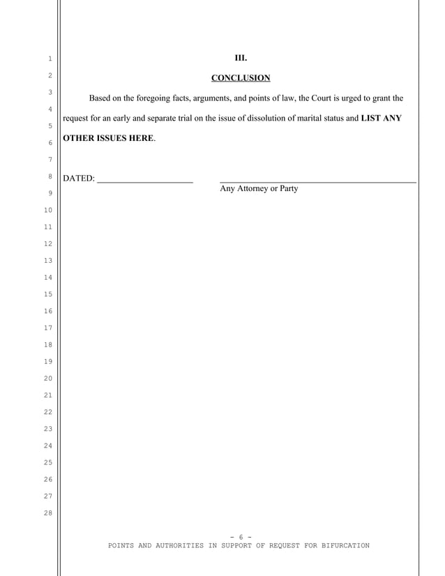Sample california motion to bifurcate marital status pdf
