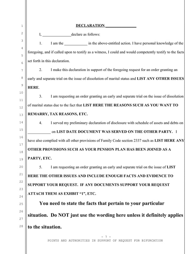 Sample california motion to bifurcate marital status pdf