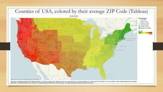 Counties of USA, colored by their average ZIP Code (Tableau)

 