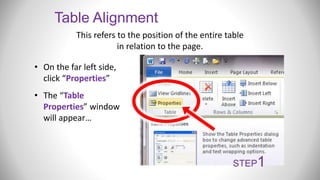 Microsoft Word: Working with Tables