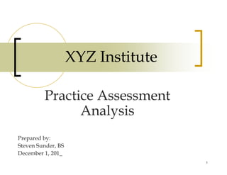 1
XYZ Institute
Practice Assessment
Analysis
Prepared by:
Steven Sunder, BS
December 1, 201_
 