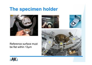 The specimen holder




Reference surface must
be flat within 13µm
 