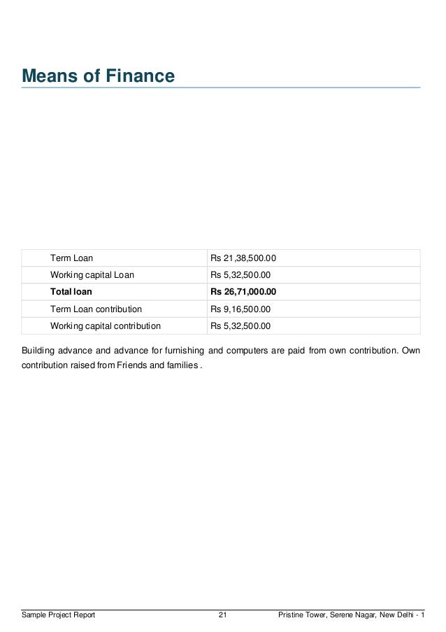 finline sample project report for bank loan construction project report for bank loan