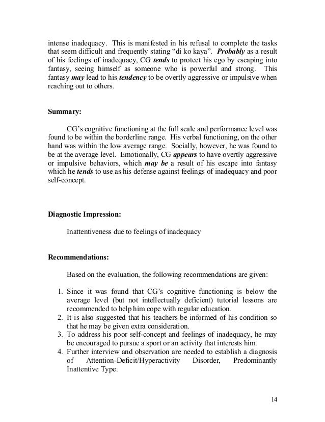 Sample psych reports format