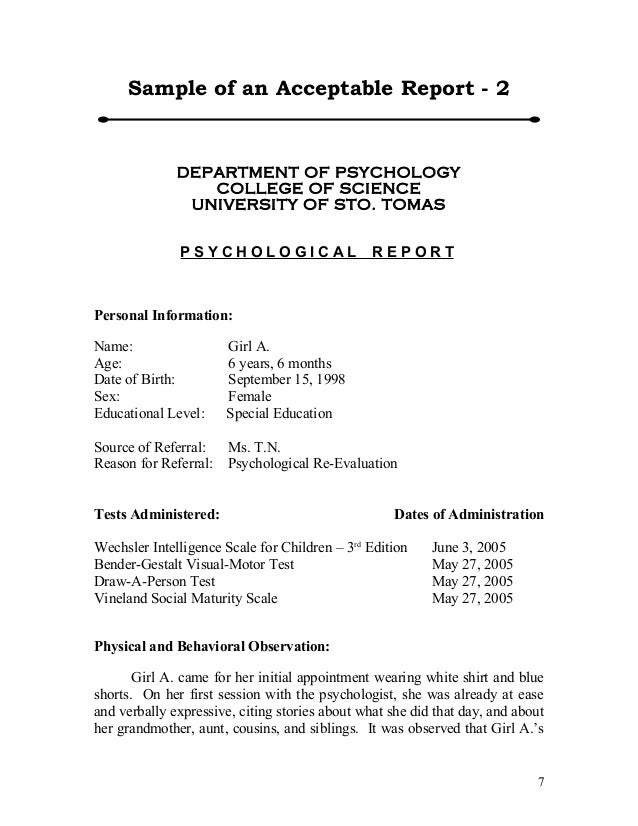 sample psych reports format psychological report sample