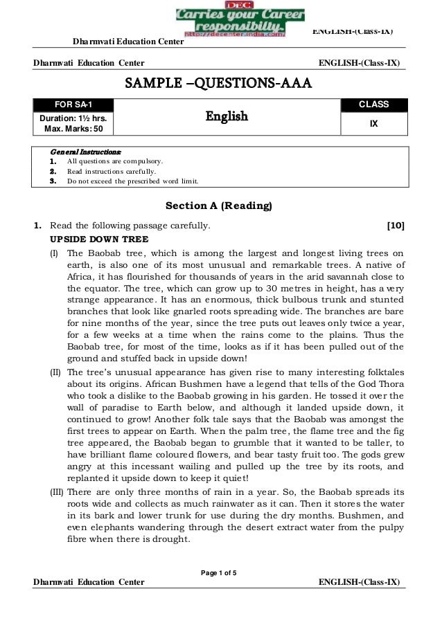 mid term paper of english class 9