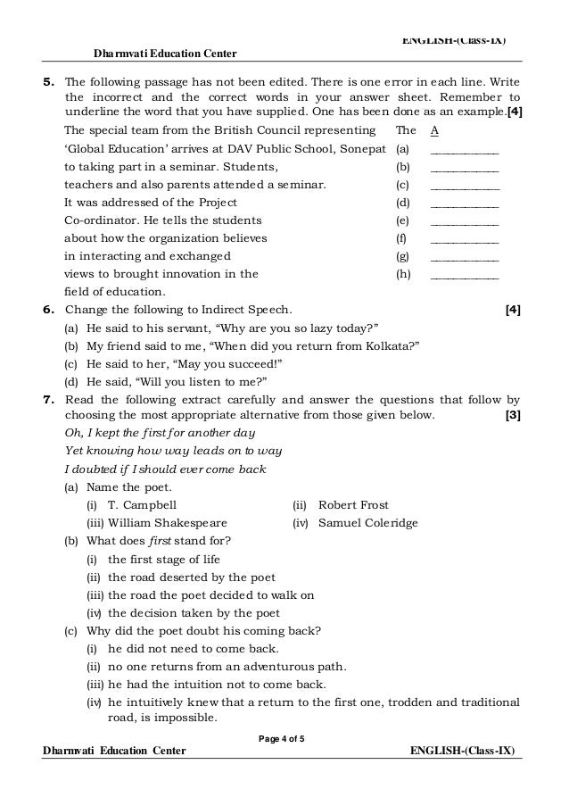 SAMPLE PAPER FOR CLASS IX(SA1)